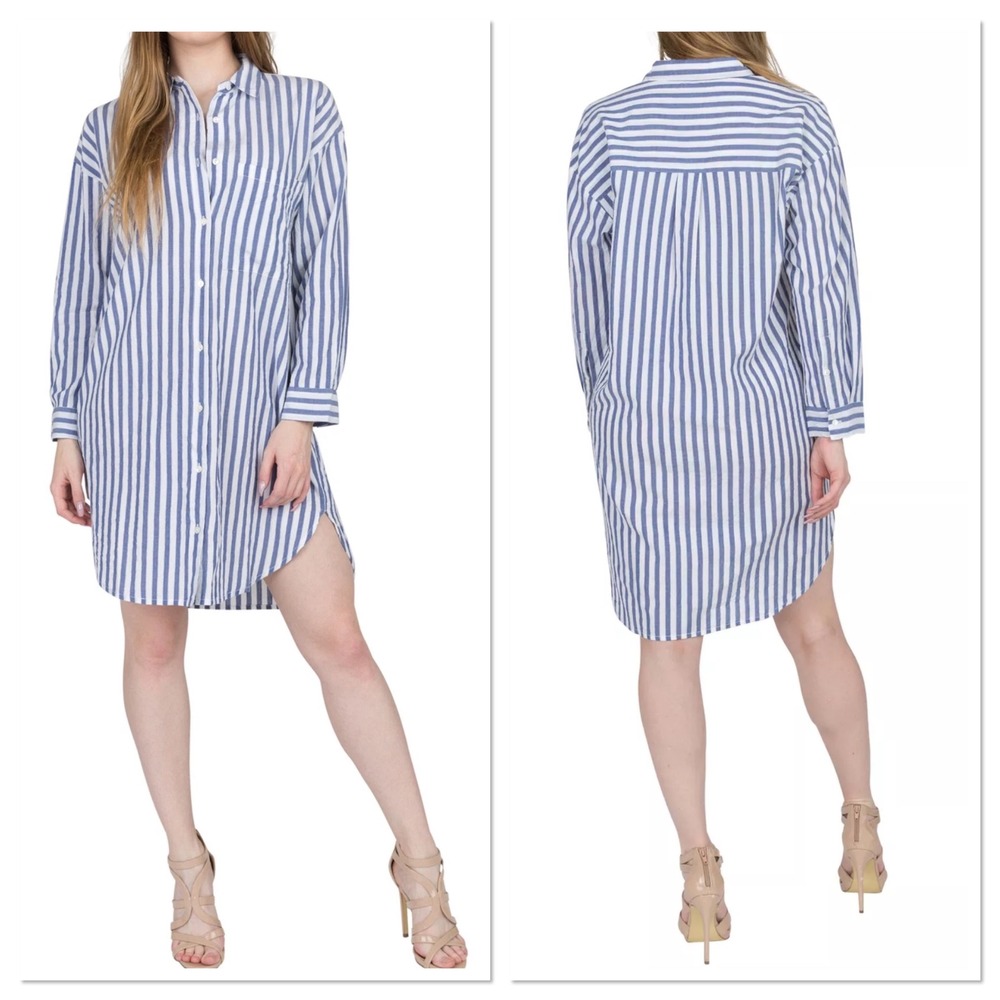 Velvet by Graham & Spencer Striped Shirt Dress Blue White‎ Cotton Size M - Picture 10 of 10